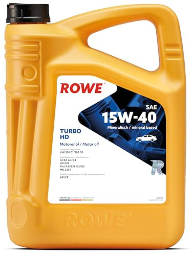 ROWE HIGHTEC Turbo HD SAE 15W-40, 5 Liter, Hochleistungs-Motoröl | Hochleistungs-Motorenöl für Otto- und Dieselmotoren mit und ohne Turboaufladung, Art. Nr. 20007