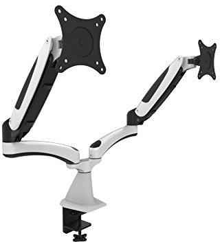 HFTEK® GM124FW Monitor Halter Tischhalterung für 2 Bildschirme von 15 bis 27 Zoll mit VESA 75/100 - vollbeweglich + höhenverstellbar + freischwingend