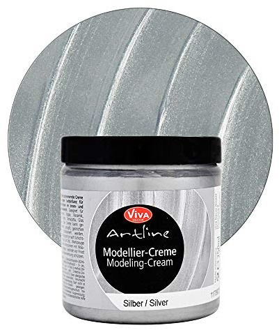 Viva Decor Modellier-Creme (Silber, 250 ml) Cremige, metallisch Schimmernde Farbe und Strukturpaste zum Modellieren und Strukturieren mit hoher Farbbrillanz - Made in Germany