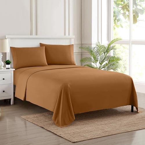 Sweet Home Collection Luxury Bedding Set with Flat, Fitted Sheet, 2 Pillow Cases, Microfiber, Mocha, California King
