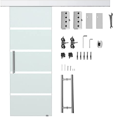 HOMCOM Puerta Corrediza de Vidrio Puerta Corredera Deslizante de Cristal Seguridad 77,5x205 cm