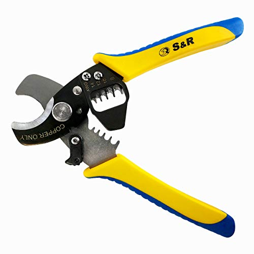 S&R Elektro-Kabel-Schneider, Kabel-Schere bis 11 mm, Entmantler, Abmantler, Abisolierer, Installations-Zange, Abisolierwerkzeug für AWG 14, 12, 10, 8, Drahtabisolierer und Drahtzange 170 mm