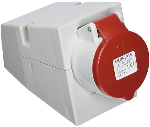 as - Schwabe CEE Steckdose Aufputz - CEE Wandsteckdose - 400 V, 16 A, 5-polig - Wanddose mit Klappdeckel - mit schlagfestem Gehäuse - mit Schraubanschlüssen - Made in Germany - IP44 - Weiß/Rot, 60430