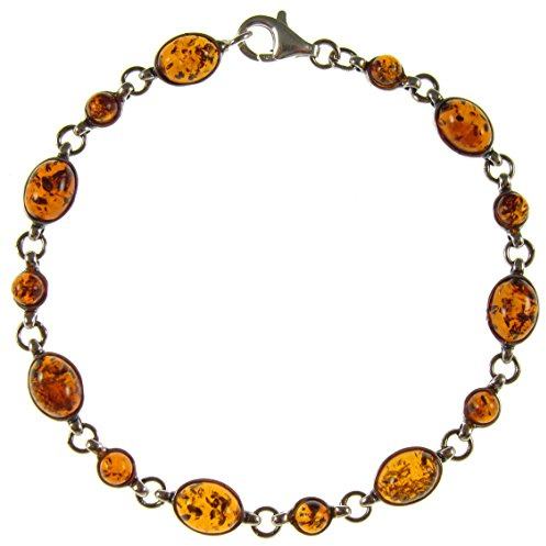 8 inch/20cm Baltic amber and sterling silver 925 ladies' cognac bracelet