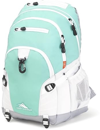 High Sierra Loop Backpack, Travel, or Work Bookbag with tablet sleeve, One Size, Aquamarine/White/Ash