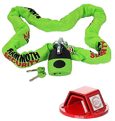 MOTORBIKE SECURITY MAMMOTH CAT3 SOLD SECURE APPROVED MOTORCYCLE 1.8M CHAIN LOCK WITH HEAVY DUTY GROUND ANCHOR