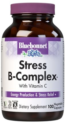 Bluebonnet Nutrition Stress Relief B Complex Vegetable Capsules, Vitamin B6, B12, Biotin, Folate, Vegan, Gluten & Soy & Milk Free, Kosher, Unflavored, 100 Count