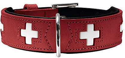 HUNTER SWISS Hundehalsband, Leder, hochwertig, schweizer Kreuz, 75 (XL), rot/schwarz