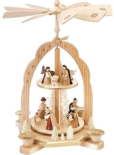 ISDD Pyramide de Noël scène de la Nativité, 2 étages, hauteur 31 cm, naturel, Erzgebirge originale de Richard Glaesser