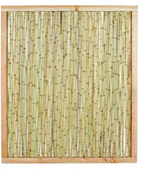 Bambuszaun KohSamui2 120 x 120cm aus dünnen 1,8-2cm Bambusrohren mit hellem Holzrahmen - Bambuswand Sichtschutzwand gerahmt 1,2m x 1,2m