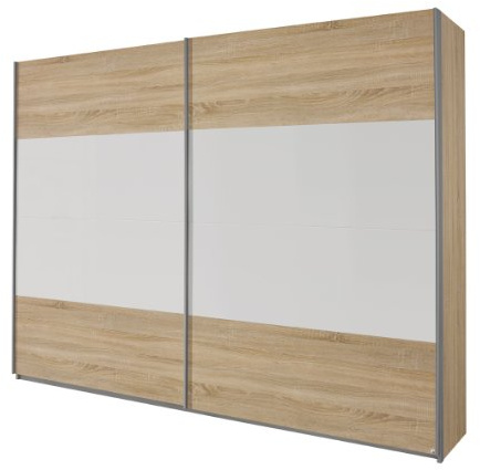 Rauch Möbel QUADRA, Schwebetürenschrank, Eiche Sonoma/Weiß, Breite 226 cm | Kleiderschrank mit Schwebetüren, Schiebetüren, 2-türig, für Schlafzimmer, Kinderzimmer, Jugendzimmer, Garderobe
