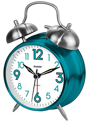 Sharp SPC851 Twin Bell Alarm Clock, Teal