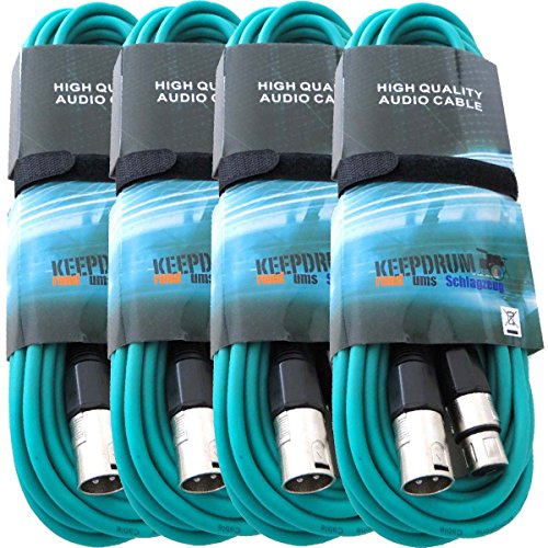 keepdrum Mikrofonkabel Grün XLR Female/XLR Male 10m 4 Stück