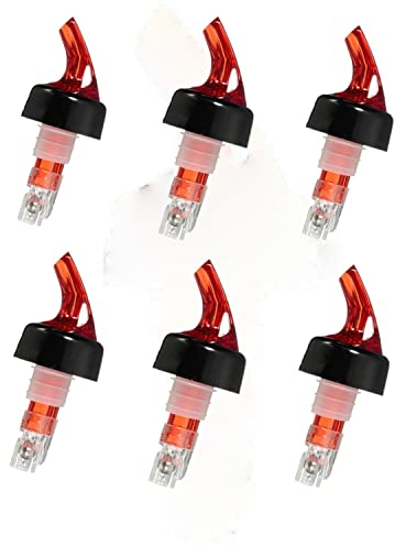 Chabrias Ltd 6 Pack 25ml Red Measured Liquor Bottle Pourers UK Made – Quick Shot Spouts for Spirits, Wine, Cocktails, Home Bar & Kitchen Use Bar Spirit Pourer