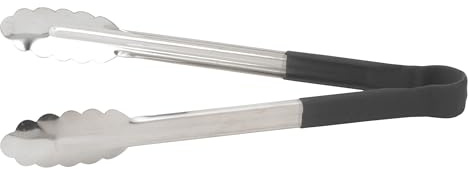 Winco Utility Tong with Black Non-Slip Grip, 12-Inch, Stainless Steel