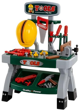 Childrens Toy Work Bench Builders Hat & Tools DIY 45 Piece Role Play Set