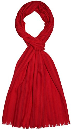 Lorenzo Cana Bufanda de hombre de algodón fino con seda, tejido jacquard discreto, rayas de fibra natural, paño rojo, 55 cm x 180 cm – 8922911, rojo, 55 x 180 cm