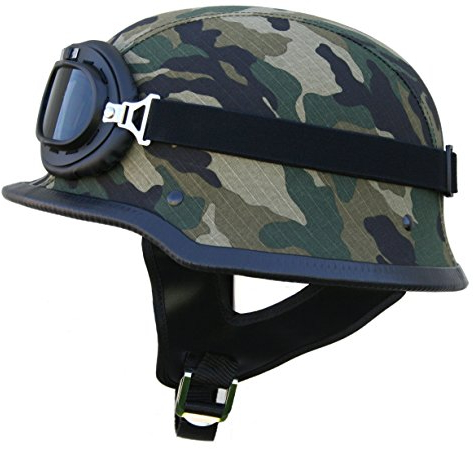 ATO-Helme Oldtimer Motorradhelm mit Fliegerbrille Wehrmachtshelm (L 59/60cm, Camouflage)