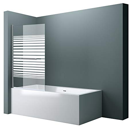 doporro Parete per Vasca Sopravasca da Bagno Doccia 95 x 140 cm Pannello Girevole 180° in Vetro Temperato 6mm Serigrafato con Maniglia Portasciugamani Montaggio Reversibile Cortona1122