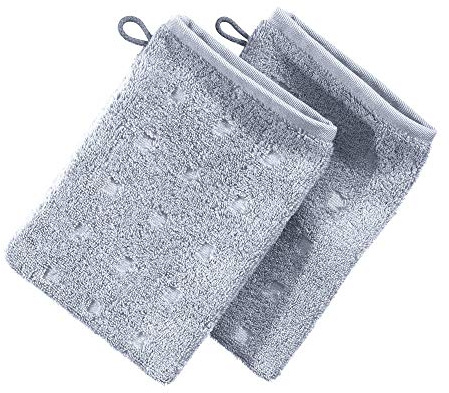 Möve Waschhandschuh Quadretti 2er-Pack Walk-Frottier Silber Größe 15x20 cm
