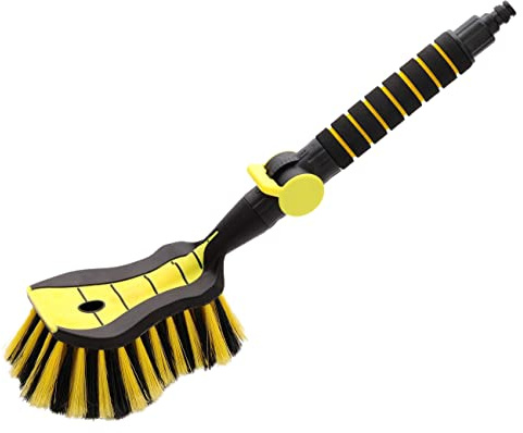 Walser Cepillo de Lavado Suave al Tacto, con conexión de Manguera integrada, Cepillo de Coche con función antigoteo, Color Negro y Amarillo
