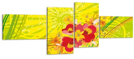 wandmotiv24 Leinwandbild Sara LW128 Wandbild, Bild auf Leinwand, 4 Teile, 200x90cm, Kunstdruck Canvas, XXL Bilder, Keilrahmenbild, fertig aufgespannt, Bild, Holzrahmen, Abstrakt, Floral, Grün,