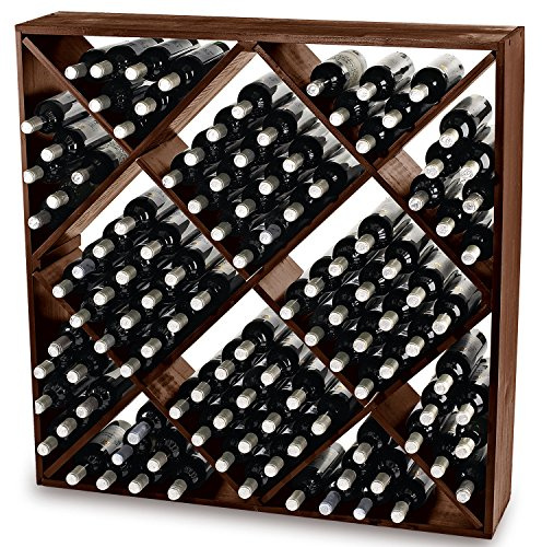 Wine Enthusiast Jumbo Bin 120 Bottle Walnut Wine Rack – Classic Wall Mountable Display and Storage Shelf, Large Wine Collection Organizer (42 x 42 x 9 in)