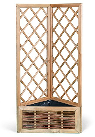 WEIDENPROFI Pflanzkasten, Eck-Pflanzkübel aus Weide mit Rankgitter aus Holz, Größe (LxBxH): 50 x 38 x 160 cm