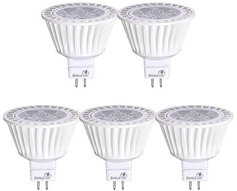 Bioluz LED 5 Pack MR16 50 Watt Halogen Equivalent Dimmable Bulb uses 7W, Halogen 3000K 12V AC/DC, UL Listed, High CRI for Low Voltage Recessed Lights, Track Lights and Landscape Fixtures.