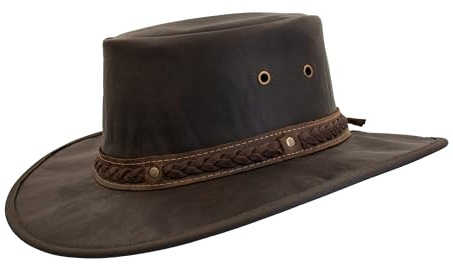 Barmah Squashy Crackle Kangaroo Hatt Herrar - Made in Australia upprullbar outdoorhatt semesterhatt med läderband Sommar-Vinter Sommar - XXL (62-63 cm) brun