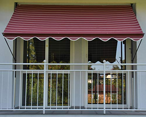 Angerer Klemmmarkise Exklusiv mit Handkurbel, Terrasse/Balkon, einfache Montage ohne Bohren, Made in Germany, hochwertiger Stoff, UV-beständig, höhenverstellbar, wasserabweisend, 250 cm Bordeaux