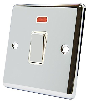 AET CPC20ASWIWC 20 A Double Pole Classical Chrome Polished White Insert Metal Rocker Switch with Neon Indicator