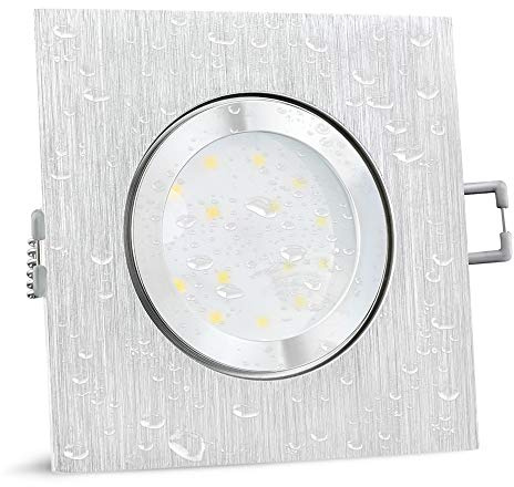 SSC-LUXon QW-2 LED Bad Einbaustrahler eckig Alu IP44 4W neutralweiß | Eckiger Badspot spritzwassergeschützt fürs Bad & außen - neutralweiß, nur 30mm tief, 20cm Kabel, Leuchtmittel wechselbar