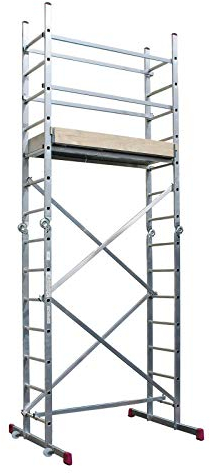 KRAUSE lid273 Gerüst klappbar mit 3 x 7 Trittstufe, 3.35 m/5 m/4.85 m/2.90 m Höhe Stehleiter, 2,05 m/4.20 m/2.15 m Höhe Stehleiter, 4.2 m Länge, 1500 mm x 520 mm Plattform Durchmesser