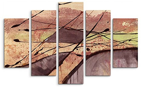 Paul Sinus Art 5 teiliges Wandbild auf Leinwand (Gesamt: H: 100cm B: 160cm) Keilrahmenbild Canvas Fotodruck Leinwandbild Leinwanddruck Kunstdruck Wandbild braun beige grün schwarz Linien