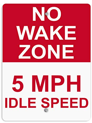 Aluminum Vertical Metal Sign Multiple Sizes No Wake Zone 5 Mph Idle Speed Red Road with Border Weatherproof Street 18x24Inches