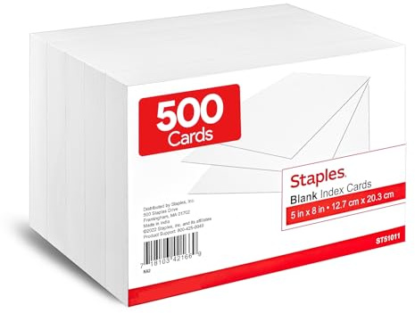 Staples 233460 51005 - Tarjetas de índice sin rayas de 5 x 8 pulgadas, paquete de 500 unidades
