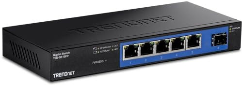 TRENDnet, TEG-S51SFP, 5-Port Gigabit Compact Metal Desktop Switch mit SFP-Steckplatz, lüfterloses Design, Wandmontage möglich, Schwarz
