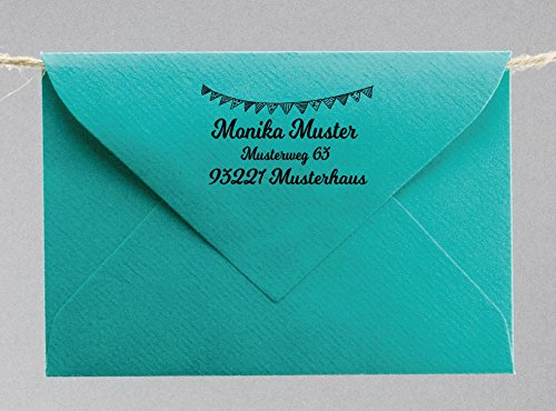 Webermann personalisierbarer Holz Stempel mit Namen & Adresse - 35 x 50 x 80 mm Adressstempel individualisierbar - Wimpel Stempel für Grußkarten, Hochzeit, Firmung, Taufe