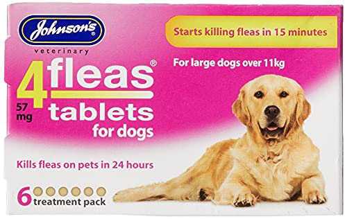 Johnson’s Veterinary 4fleas Tablets for Large Dogs, 57mg, Pack of 6 - Flea Tablets for Dogs over 11kg - Fast Acting Veterinary Strength Oral Treatment