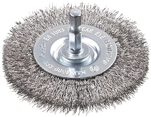 kwb Spazzola a disco, fine, filo di acciaio inox, Ø 75 mm per metallo e pietra, spazzola a filo per trapano incl. albero esagonale E6.3, per sgrassare, decalcificare, irruvidire e pulire