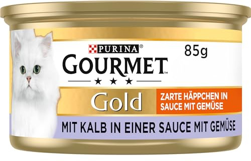 GOURMET Gold Zarte Häppchen in Sauce mit Gemüse, mit Kalb, 12 x 85g | Katzenfutter nass