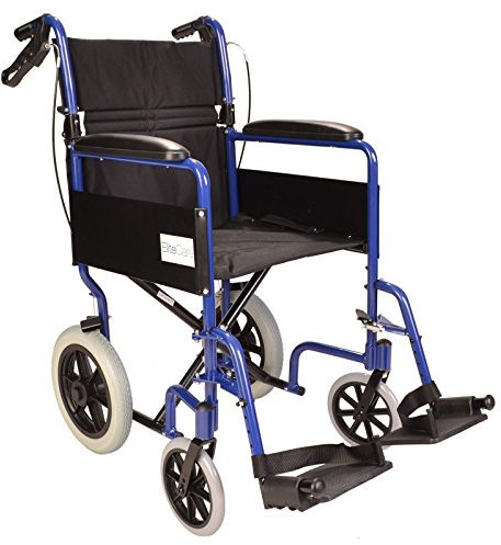 Lightweight Aluminium Folding Transit Travel Wheelchair with handbrakes - Weighs only 11kg ECTR01 (Blue)