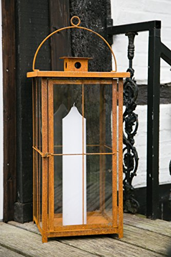 KUHEIGA Rostige große Laterne H: 90cm B:37cm STABIL aus Metall in Rost