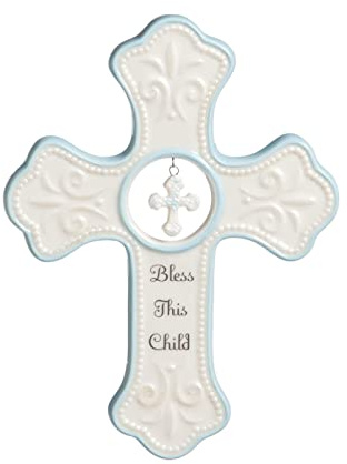 NAT and Jules Bless This Child Hanging Cross, Blue