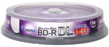 Smart Buy 10 Pack Bd-r Dl 50gb 6X Blu-ray Double Layer Recordable Disc Blank Logo Data Video Media 10-Discs Spindle