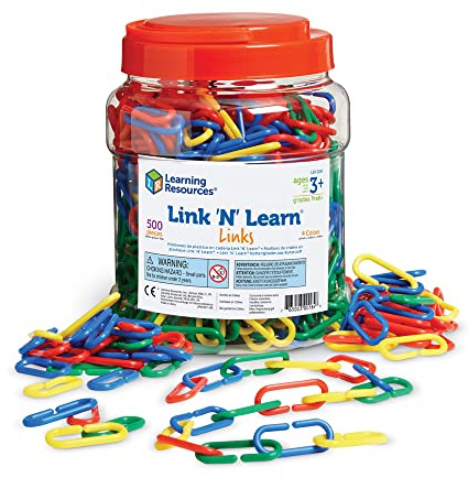 Learning Resources Eslabones Link ’N’ Learn – Set de 500 Piezas en 4 Colores – Motricidad Fina y Matemáticas Tempranas – con Cubo de Almacenamiento – 3+ Años
