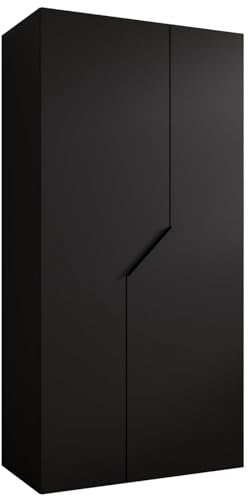 ABIKSMEBLE - Armario para Ropa - 100 x 202 x 52 cm - Armario con Barra, 2 Puertas - para Dormitorio, Pasillo - Andrew, Negro, Tirador Negro