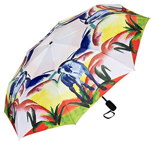 VON LILIENFELD Regenschirm Taschenschirm Franz Marc: Blaues Pferd Windfest Auf-Zu-Automatik Stabil Leicht Kompakt Kunst