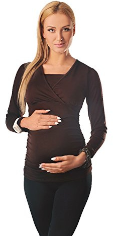 Purpless Maternity 2in1 Pregnancy Nursing Long Sleeves Top Blouse Shirt for Pregnant Women 7007 (10, Brown)